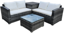Load image into Gallery viewer, 4 Piece Outdoor Sectional Sofa Set Rattan Patio Storage End Table Deck Yard Garden Poolside Wicker Furniture Couch Table Cushions Side Summer Cream