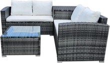 Load image into Gallery viewer, 4 Piece Outdoor Sectional Sofa Set Rattan Patio Storage End Table Deck Yard Garden Poolside Wicker Furniture Couch Table Cushions Side Summer Cream
