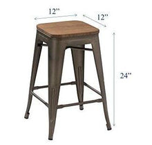 Load image into Gallery viewer, 24" Antique Gunmetal stackable Metal Barstools Handmade Wood seat (Set of 2)