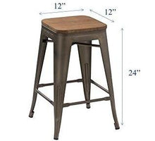 Load image into Gallery viewer, 24" Metal Vintage Antique Gunmetal Counter Bar Stool Handmade Wood top Set of 4