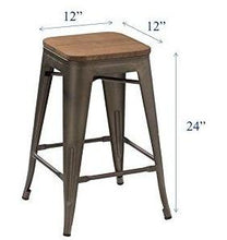 Load image into Gallery viewer, 24" Metal Vintage Rustic Distressed BarStool Handmade Wood top (Set of 4)