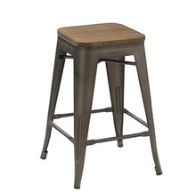 Load image into Gallery viewer, 24" Metal Vintage Antique Gunmetal Counter Bar Stool Handmade Wood top Set of 4