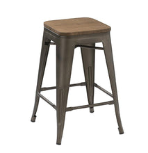 Load image into Gallery viewer, 24" Antique Gunmetal stackable Metal Barstools Handmade Wood seat (Set of 2)