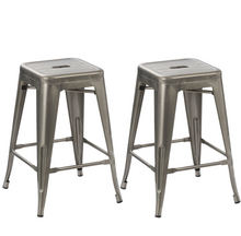 Load image into Gallery viewer, 24" Solid Modern Distressed Metal Clear Brush Counter BarStool (Set of 4)