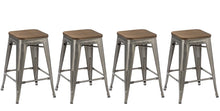 Load image into Gallery viewer, 24" inch Metal Vintage Gunmetal Distressed Bar Stool Modern Wood top seat- 2