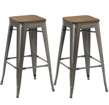Load image into Gallery viewer, 30" Stackable Vintage Brush Distressed Metal Bar Stools wood seat (Set of 4 )