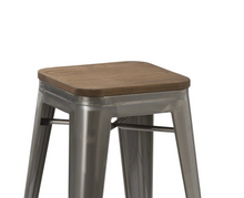 Load image into Gallery viewer, 30" Industrial Vintage Brush Distressed Metal Bar Stools wood seat (Set of 2)