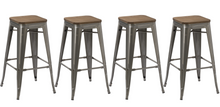 Load image into Gallery viewer, 30" Industrial Vintage Brush Distressed Metal Bar Stools wood seat (Set of 2)