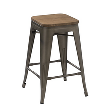 Load image into Gallery viewer, 24" Antique Bronze Distressed Metal Barstools Handmade Wood top (Set of Two)
