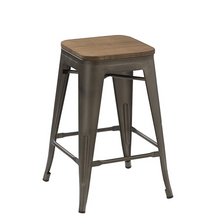 Load image into Gallery viewer, 24" Metal Vintage Rustic Distressed BarStool Handmade Wood top (Set of 4)