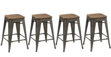 Load image into Gallery viewer, 24" Antique Bronze Distressed Metal Barstools Handmade Wood top (Set of Two)