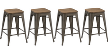 Load image into Gallery viewer, 24" Antique Bronze Distressed Metal Barstools Handmade Wood top Stool