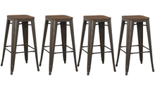 Load image into Gallery viewer, 30" Solid Steel Stacking Industrial Rustic Metal BarStool Wood Top (Set of 2)