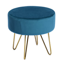 Load image into Gallery viewer, 17.7" Teal and Gold Decorative Round Shaped Ottoman with Metal Legs