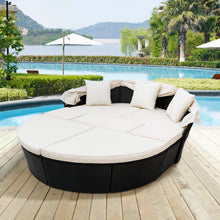 Load image into Gallery viewer, Outdoor rattan daybed sunbed with Retractable Canopy Wicker Furniture, Round Outdoor Sectional Sofa Set, black Wicker Furniture Clamshell Seating with Washable Cushions, Backyard, Porch, Beige.