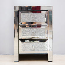 Load image into Gallery viewer, Mirrored Night Stand Bedside Tables Drawer Crystal Diamond Bedside Table Bedroom Furniture with 3-Drawers-Bedside Storage Cabinet Silvery