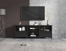 Load image into Gallery viewer, 70.08 Inch Length Black TV Stand for Living Room and Bedroom, with 2 Drawers and 4 High-Capacity Storage Compartment.