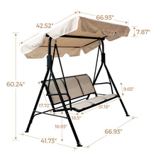 Load image into Gallery viewer, 3-Seater Outdoor Adjustable Canopy Porch Swing Chair for Patio, Garden, Poolside, Balcony w/Armrests, Textilene Fabric, Steel Frame