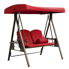 Load image into Gallery viewer, 2-Seat Outdoor Patio Porch Swing Chair, Adjustable Canopy Swing Glider with Weather Resistant Steel Frame, Adjustable Tilt Canopy,Removable Cushions and Pillow Included for Backyard,Red