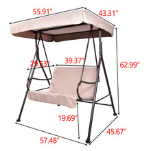 Load image into Gallery viewer, 2-Seat Outdoor Patio Porch Swing Chair, Porch Lawn Swing With Removable Cushion And Convertible Canopy, Brown Beige