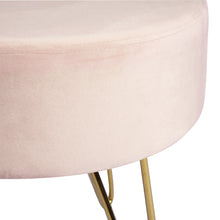 Load image into Gallery viewer, 17.7" Pink and Gold Decorative Round Shaped Ottoman with Metal Legs