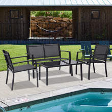 Load image into Gallery viewer, 4 Pieces Patio Furniture Set Outdoor Garden Patio Conversation Sets Poolside Lawn Chairs with Glass Coffee Table Porch Furniture (Black)