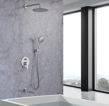 Load image into Gallery viewer, Tub Shower Faucets Sets Complete Bathtub Faucet Set Brushed Nickel Bathtub Shower System with Tub Spout, Bathroom Tub and Shower Faucet Combo Trim Kit with Rough-in Valve