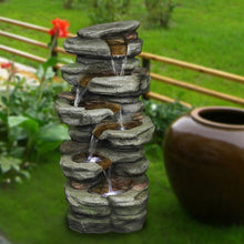 Load image into Gallery viewer, 5-Tier Rock Water Fountain with LED Rockery Cascading Outdoor Waterfall Fountain