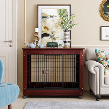 Load image into Gallery viewer, 39” Length Furniture Style Pet Dog Crate Cage End Table with Wooden Structure and Iron Wire and Lockable Caters, Medium and Large Dog House Indoor Use.