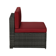 Load image into Gallery viewer, Beefurni Outdoor Garden Patio Furniture 4-Piece Gray PE Rattan Wicker Sectional Red Cushioned Sofa Sets with 1 Beige Pillow
