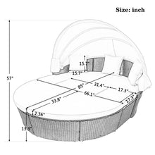 Load image into Gallery viewer, Outdoor rattan daybed sunbed with Retractable Canopy Wicker Furniture, Round Outdoor Sectional Sofa Set, black Wicker Furniture Clamshell Seating with Washable Cushions, Backyard, Porch, Beige.