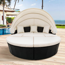 Load image into Gallery viewer, Outdoor rattan daybed sunbed with Retractable Canopy Wicker Furniture, Round Outdoor Sectional Sofa Set, black Wicker Furniture Clamshell Seating with Washable Cushions, Backyard, Porch, Beige.