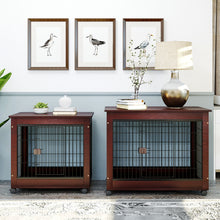 Load image into Gallery viewer, 39” Length Furniture Style Pet Dog Crate Cage End Table with Wooden Structure and Iron Wire and Lockable Caters, Medium and Large Dog House Indoor Use.