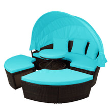 Load image into Gallery viewer, TOPMAX Patio Furniture Round Outdoor Sectional Sofa Set Rattan Daybed Sunbed with Retractable Canopy, Separate Seating and Removable Cushion (BLUE)