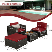 Load image into Gallery viewer, Beefurni Outdoor Garden Patio Furniture 4-Piece Gray PE Rattan Wicker Sectional Red Cushioned Sofa Sets with 1 Beige Pillow