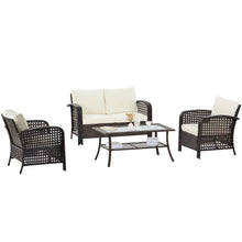 Load image into Gallery viewer, 4 Pieces Outdoor Patio Furniture Sets Rattan Chair with coffee table Wicker Set, Outdoor Indoor Use Backyard Porch Garden Poolside Balcony Furniture Sets (Brown)