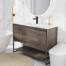 Load image into Gallery viewer, 48 inch Bathroom Vanity with Sink, Freestanding Bathroom Vanities with Soft Close Doors and Open Shelf Combo with Single Ceramic Sink for Bathroom (48inch, Plaid Grey Oak)