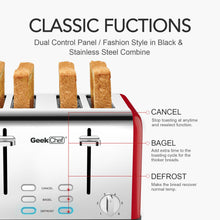 Load image into Gallery viewer, 4 Slice toaster, Best Rated Prime Retro Bagel Toaster with 6 Bread Shade Settings, 4 Extra Wide Slots, Defrost/Bagel/Cancel Function, Removable Crumb Tray, Stainless Steel Toaster(NO AMAZON sale)