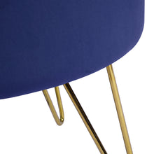 Load image into Gallery viewer, 17.7" Dark Blue and Gold Decorative Round Shaped Ottoman with Metal Legs