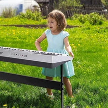 Load image into Gallery viewer, 61 Keys Electronic Keyboards Portable Piano Keyboard for Beginners Set with Full Size Lighted Keys, Built-In Speakers, Microphone, OTG Cable, Music Stand, Keyboard Stand and Bench, Silver