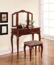 Load image into Gallery viewer, Bedroom Vanity Set w Foldable Mirror Stool Drawers Cherry Color Vintage Classic Furniture MDF Rubber wood