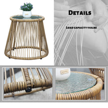 Load image into Gallery viewer, 3PCS Outdoor Patio Balcony L Shape Natural Color Wicker Sofa Set with Beige Cushion And Round Tempered Glass Table