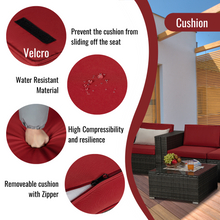 Load image into Gallery viewer, Beefurni Outdoor Garden Patio Furniture 4-Piece Gray PE Rattan Wicker Sectional Red Cushioned Sofa Sets with 1 Beige Pillow