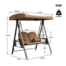 Load image into Gallery viewer, 2-Seat Outdoor Patio Porch Swing Chair, Adjustable Canopy Swing Glider with Weather Resistant Steel Frame, Adjustable Tilt Canopy,Removable Cushions and Pillow Included for Backyard,Beige