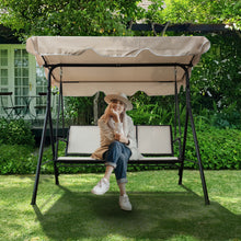 Load image into Gallery viewer, 3-Seater Outdoor Adjustable Canopy Porch Swing Chair for Patio, Garden, Poolside, Balcony w/Armrests, Textilene Fabric, Steel Frame