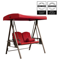 Load image into Gallery viewer, 2-Seat Outdoor Patio Porch Swing Chair, Adjustable Canopy Swing Glider with Weather Resistant Steel Frame, Adjustable Tilt Canopy,Removable Cushions and Pillow Included for Backyard,Red