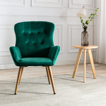 Load image into Gallery viewer, Hengming Accent Chair Modern Tufted Button Wingback Vanity Chair with Arms Upholstered Tall Back Desk Chair with Metal Legs for Living Room Bedroom Waiting Room(Green)