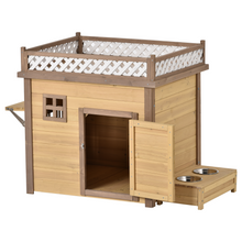 Load image into Gallery viewer, 31.5” Wooden Dog House Puppy Shelter Kennel Outdoor & Indoor Dog crate, with Flower Stand, Plant Stand, With Wood Feeder