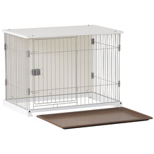 Load image into Gallery viewer, 34" Length Elegant Wooden Structure White Dog Cage Crate, End Table with movable salver, Decorative Dog House Cage Indoor Use, Furniture style, with wide table top.