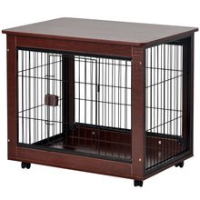 Load image into Gallery viewer, 31” Length Furniture Style Pet Dog Crate Cage End Table with Wooden Structure and Iron Wire and Lockable Caters, Medium Dog House Indoor Use.